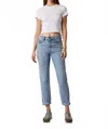 Edyson Olivier High Rise Straight Leg Jeans With Raw Hem In Medium Avalon Wash In Blue