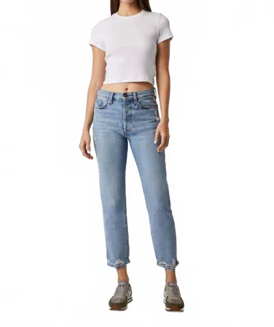 Edyson Olivier High Rise Long Straight Jeans In Light Fiori In Blue