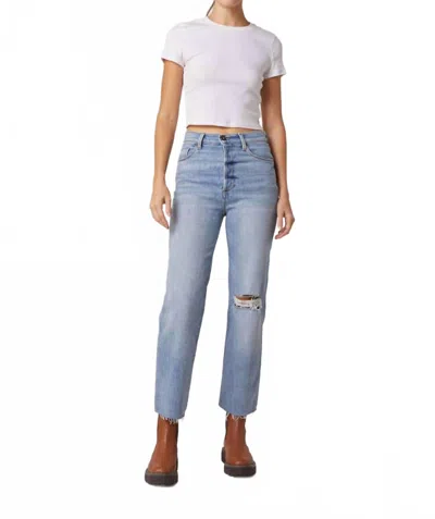 Edyson Olivier High Rise Straight Leg Jeans With Raw Hem In Medium Avalon Wash In Blue