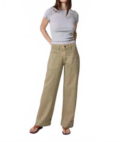 Edyson Vincent High Rise Cuffed Wide Leg Jeans In Moss In Brown
