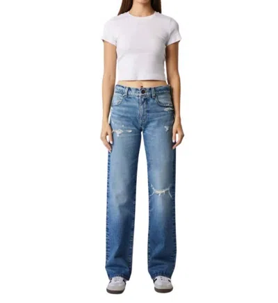 Edyson Vincent High Rise Long Wide Leg Jeans In Medium Maggio Wash In Blue