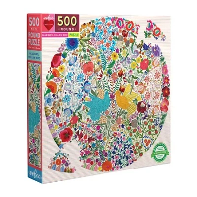 Eeboo Piece And Love Blue Bird Yellow Bird 500 Piece Adult Round Jigsaw 500-pc. Puzzle In Transparent