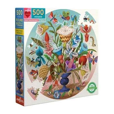 Eeboo Piece And Love Crazy Bug Bouquet 500 Piece Round Jigsaw 500-pc. Puzzle In Transparent