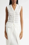 Eenk Button Front Lace Tank In White