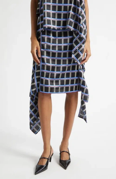 Eenk Check Asymmetric Silk & Cotton Skirt In Blue