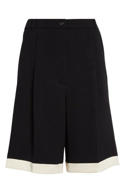 Eenk Colourblock Tailored Shorts In Black Ivory Acetate Poly Blend