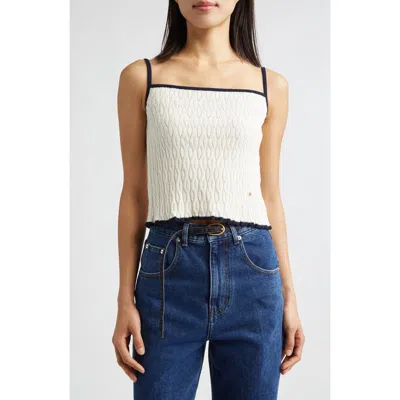 Eenk Contrast Trim Pointelle Cable Knit Camisole In Ivory