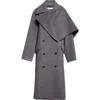 Eenk Double Breasted Wool Blend Coat With Scarf Detail In Gray