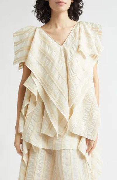 Eenk Draped Wide Collar Silk Top In Neutral