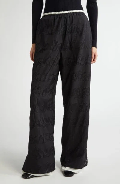Eenk Jacquard Elastic Waist Wide Leg Trousers In Black