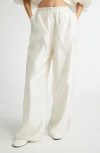 Eenk Jacquard Elastic Waist Wide Leg Silk Pants In Ivory