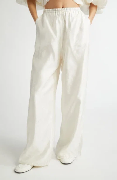 Eenk Jacquard Elastic Waist Wide Leg Silk Pants In Ivory