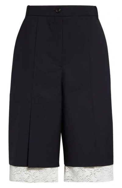 Eenk Lace Hem Slit Wool Blend Suit Shorts In Navy