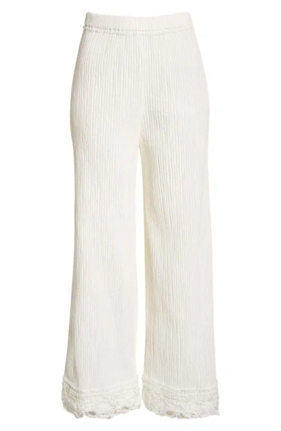 Eenk Lace Trim Cotton Blend Plissé Pants In White Cotton Blend