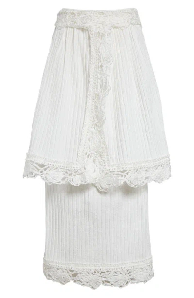 Eenk Lace Trim Layered Skirt In White Cotton Nylon Blend