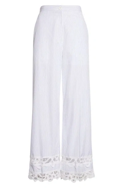 Eenk Lace Trim Stripe Wide Leg Pants In White
