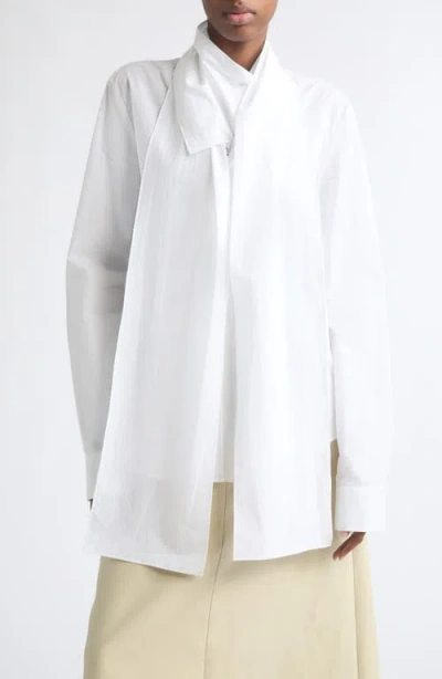 Eenk Layered Scarf V-neck Cotton Blouse In White