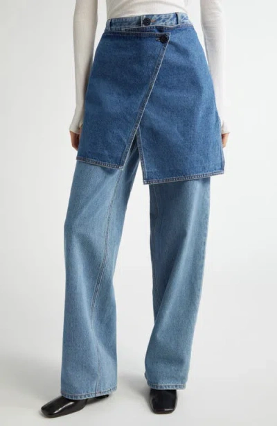 Eenk Layered Skirt Overlay Jeans In Blue Denim