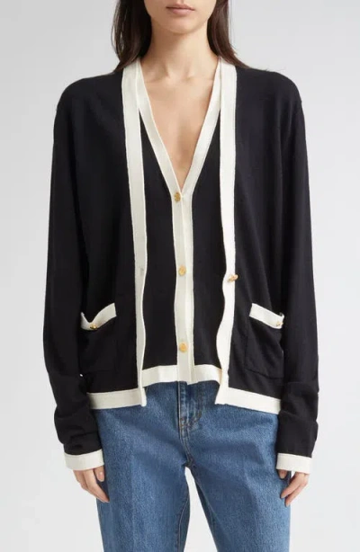 Eenk Layered Wool & Cotton Cardigan In Black