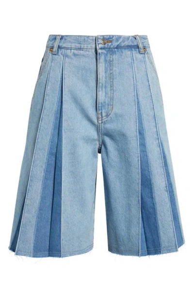 Eenk Pleated Denim Bermuda Shorts In Blue