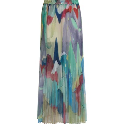 Eenk Pleated Silk Organza Maxi Skirt In Navy Multi
