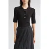 Eenk Rose Button Polo Sweater In Black
