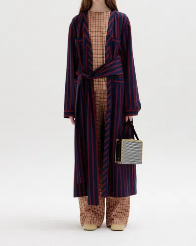 Eenk Sabrina Gown Coat In Navy/red Stripe In Purple