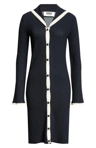 Eenk Sailor Collar Long Sleeve Button-up Sweater Dress In Navy