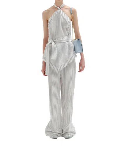 Eenk Sana Haltered Top In Ivory/blue Stripe In White