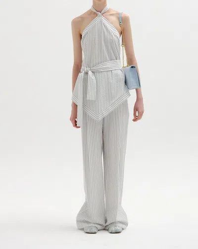 Eenk Sana Haltered Top In Ivory/blue Stripe In Grey