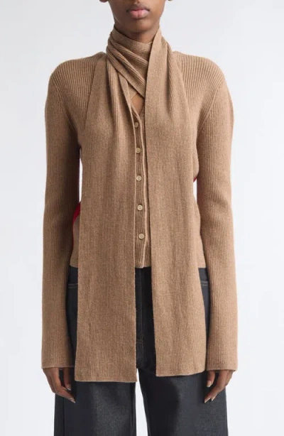 Eenk Scarf Layered Wool Cardigan In Brown