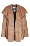 Eenk Shawl Collar Faux Fur Jacket With Scarf Detail In Brown