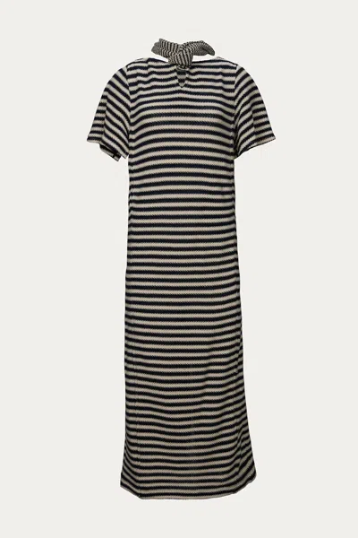 Eenk Sicilia Short Sleeve Tie Back Dress In Navy/beige Stripe In Black