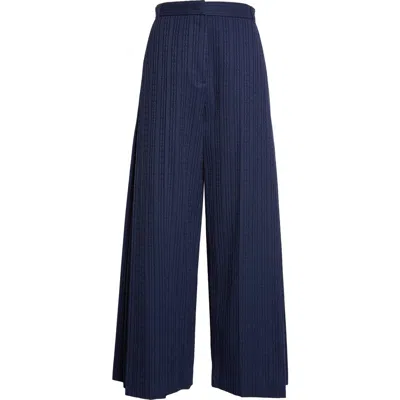 Eenk Side Tuck Cotton Blend Jacquard Knit Wide Leg Pants In Blue