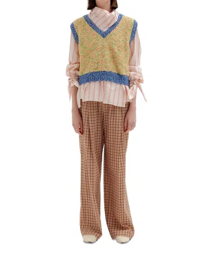 Eenk Siki Trimmed Knit Vest In Yellow/blue Multi