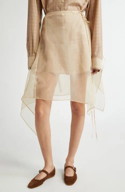 Eenk Silk Organza Layered Wrap Skirt In Beige