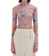 Eenk Sol Floral Print Mockneck Top In Pink Multi