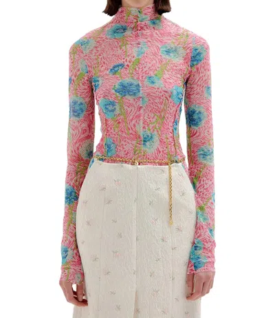 Eenk Sol Floral Print Mockneck Top In Pink Multi