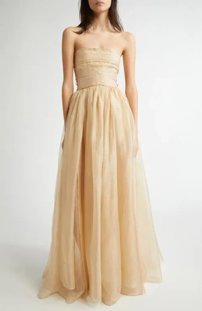 Eenk Strapless Silk Organza Gown In Beige