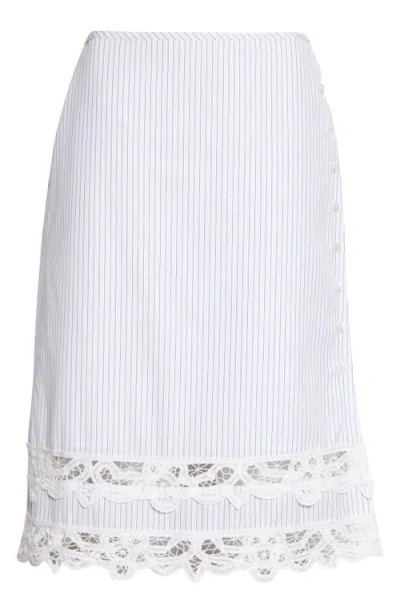 Eenk Stripe Lace Trim Cotton Skirt In White