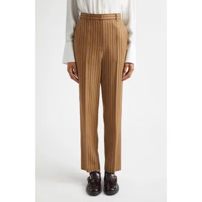 Eenk Stripe Wool Blend Straight Leg Pants In Brown