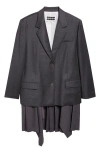 Eenk Transformable Single Breasted Wool Blend Blazer In Gray