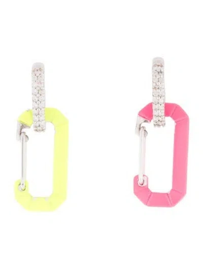 Pre-owned Eéra 18k Diamond & Enamel Chiara Small Drop Earrings In Green/pink