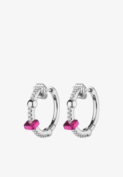 Eéra Mini Hoop Earrings In 18-karat White Gold With Diamonds In Silver
