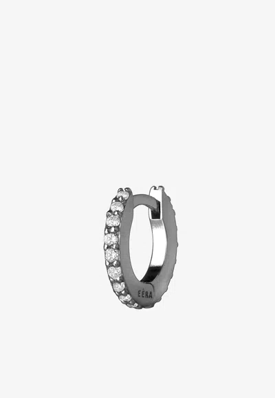 Eéra Mini Single Diamond Paved Hoop Earring In 18-karat White Gold In Gray