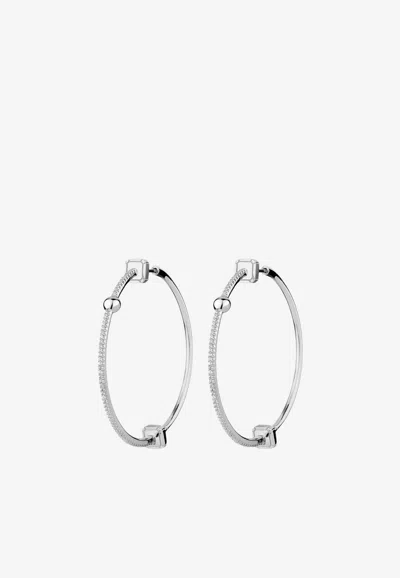 Eéra Special Order - Diamond Embellished Ninety Hoop Earrings In 18-karat Gold In White Gold