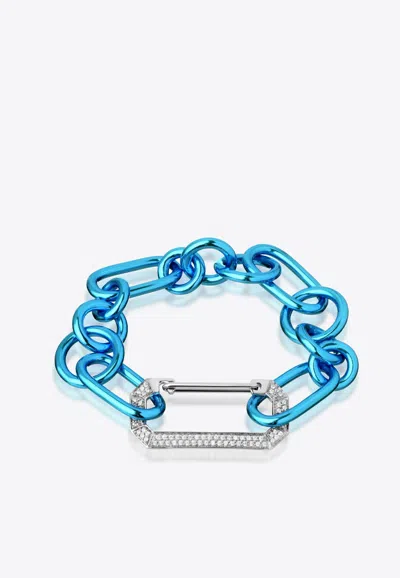 Eéra Special Order - Lucy Metallic Bracelet In Silver And White Gold With Diamonds In Blue