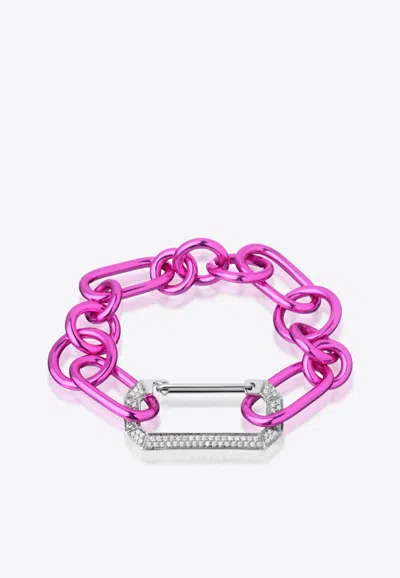 Eéra Special Order - Lucy Metallic Bracelet In Silver And White Gold With Diamonds In Pink