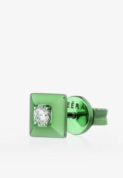Eéra Special Order - Mini Eéra Single Block Stud Earring In 18-karat Gold With Diamond In Green