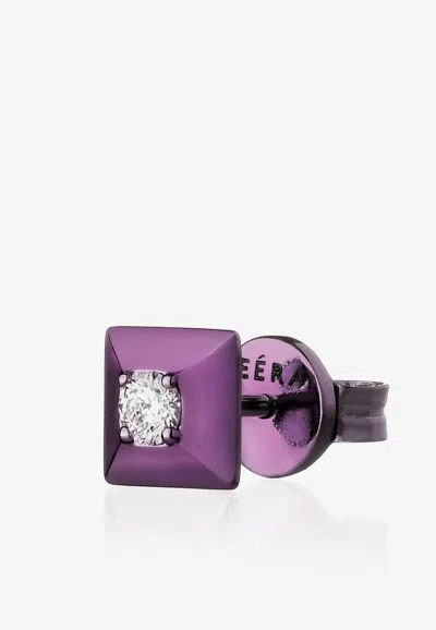 Eéra Special Order - Mini Eéra Single Block Stud Earring In 18-karat Gold With Diamond In Purple